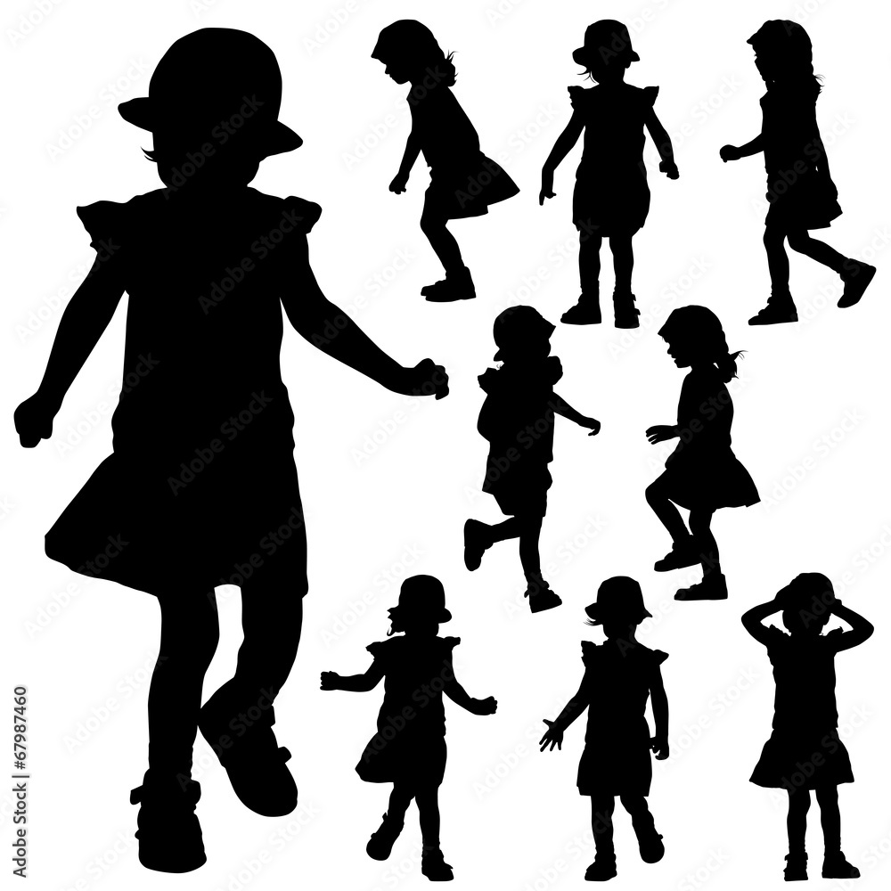 Obraz premium Silhouettes of small girl on the white background