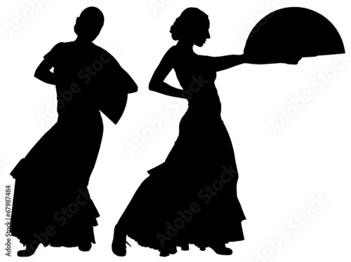 Two black silhouettes of female flamenco dancer