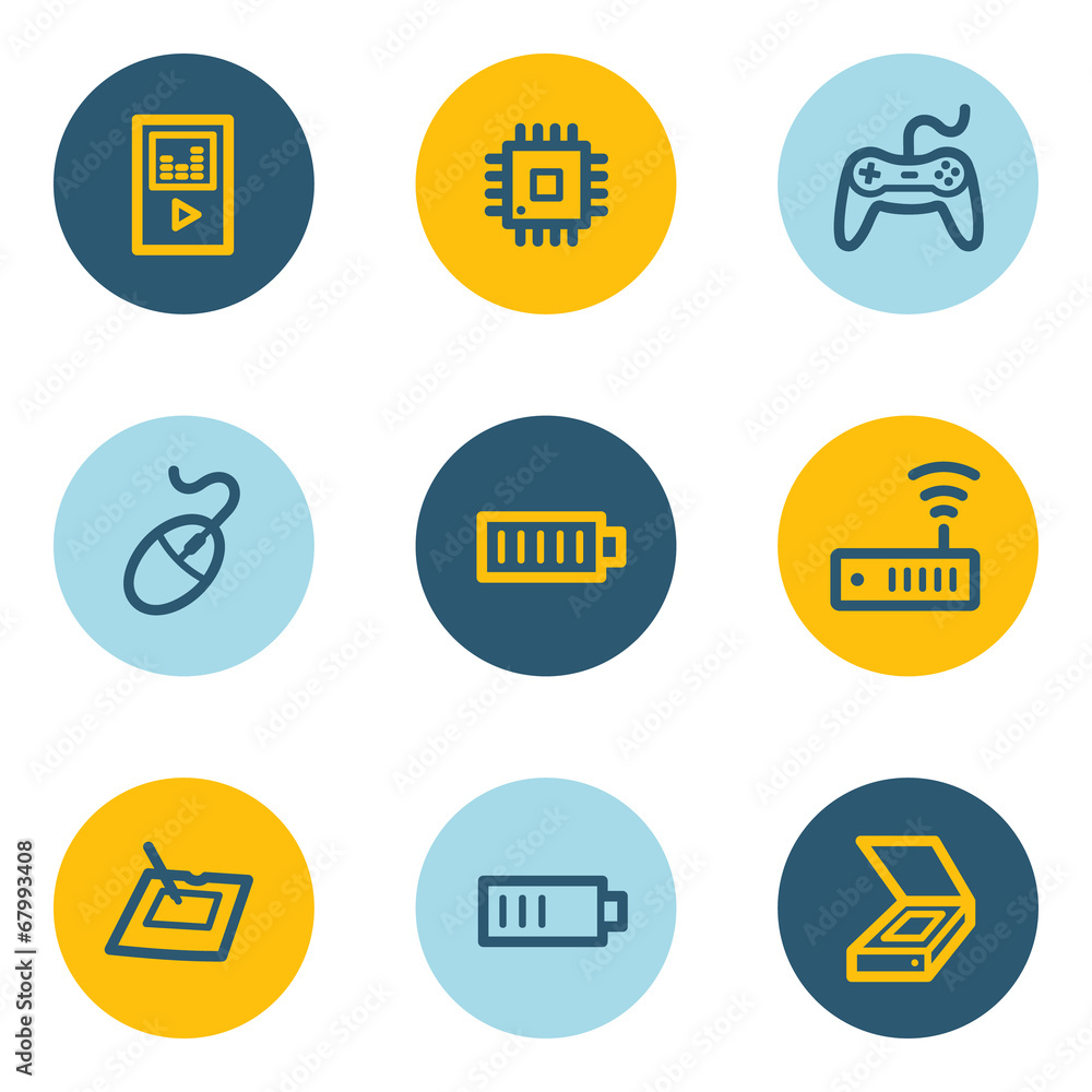 Electronics web icon set 2, blue and yellow circle buttons Electronics web icon set 2, blue and yellow circle buttons