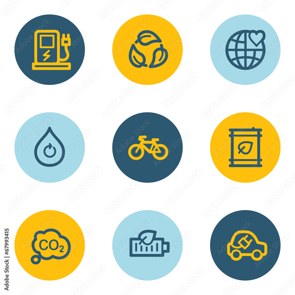 Ecology web icon set 4, blue and yellow circle buttons Ecology web icon set 4, blue and yellow circle buttons