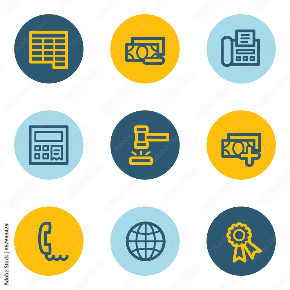 Finance web icon set 2, blue and yellow circle buttons Finance web icon set 2, blue and yellow circle buttons