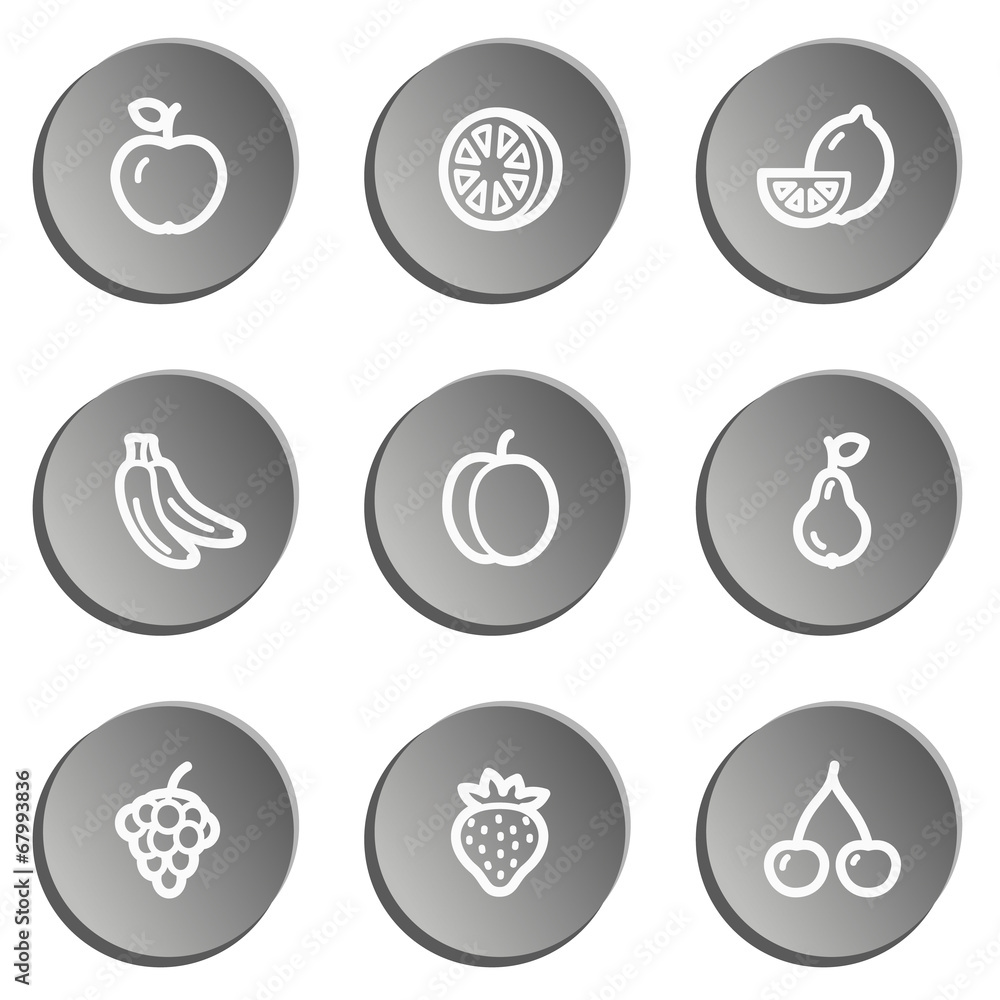 Fruits web icons, grey stickers set Fruits web icons, grey stickers set