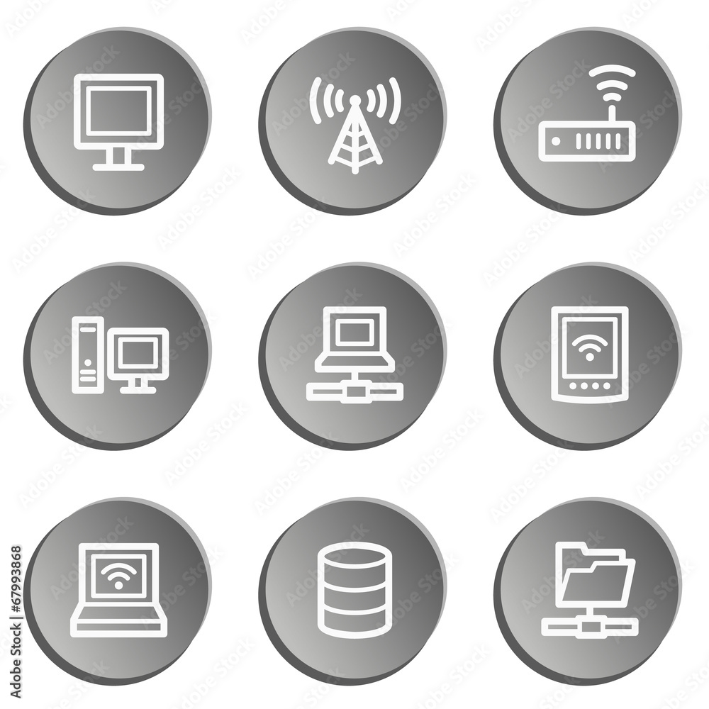 Network web icons , grey stickers set Network web icons , grey stickers set