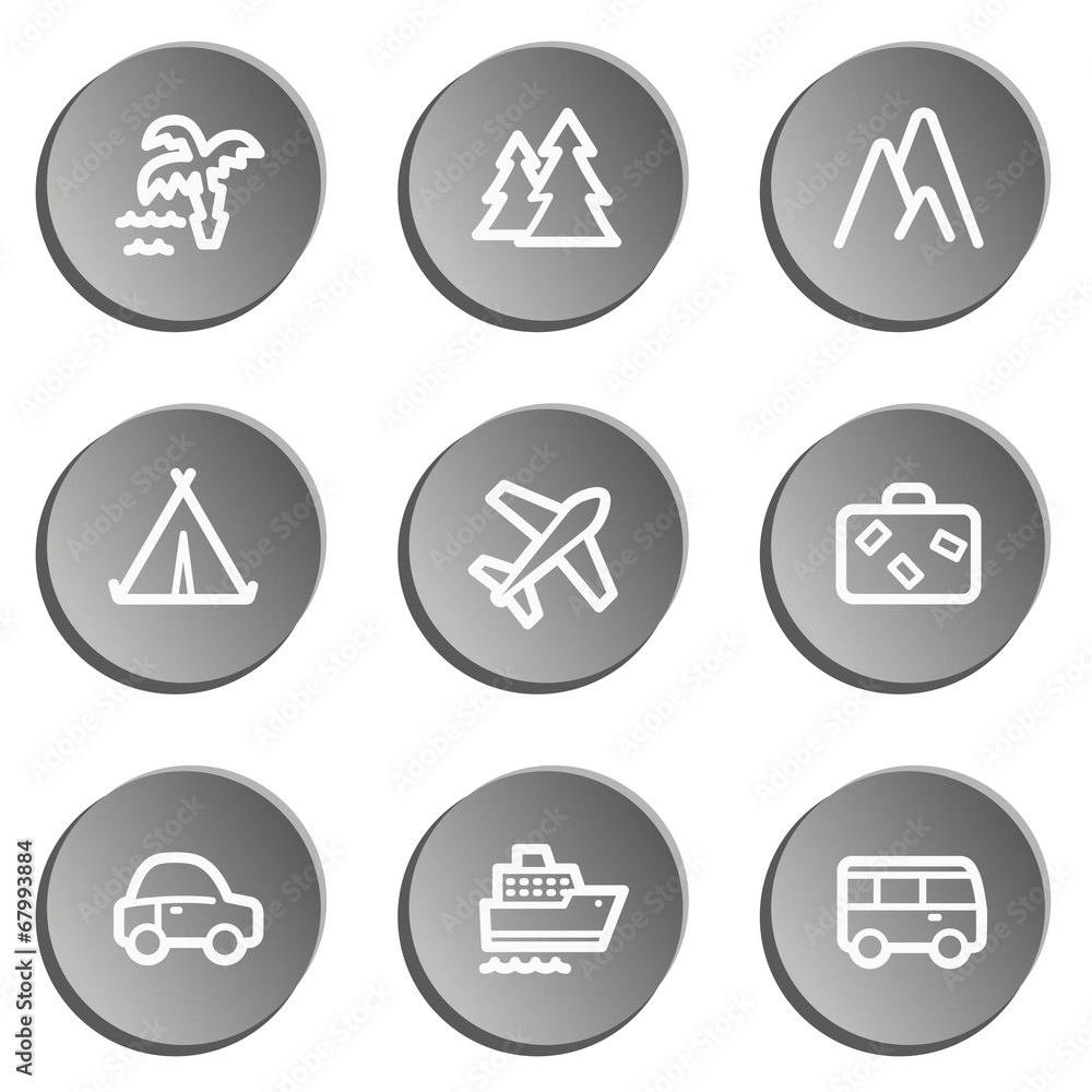 Travel web icon set 1, grey stickers set Travel web icon set 1, grey stickers set