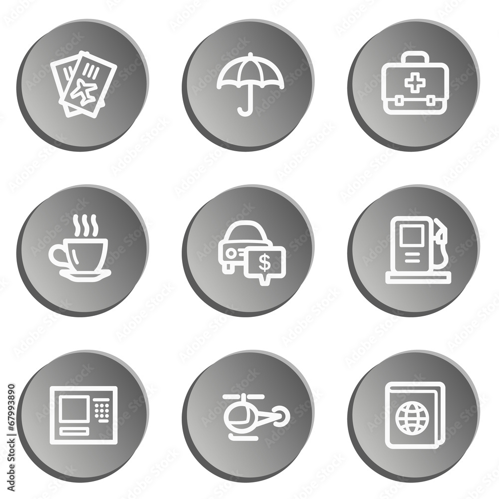Travel web icon set 4, grey stickers set Travel web icon set 4, grey stickers set
