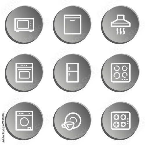 Home appliances web icons, grey stickers set