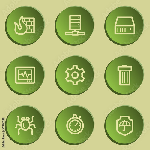 Internet security web icons , green paper stickers set