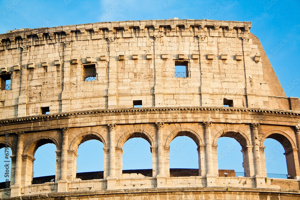 Close up view of the Coliseum. Rome Italy.