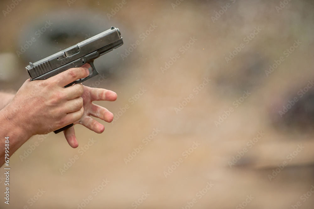 Changing Pistol Clip. Outdoor Shooting Range Changing Pistol Clip. Outdoor Shooting Range