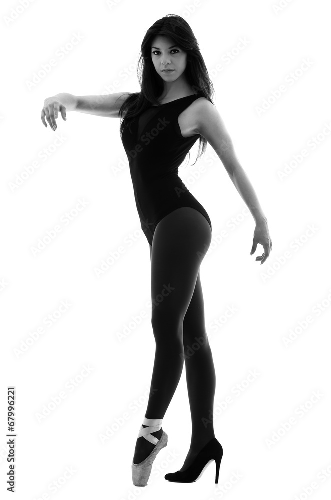 Beautiful ballerina dancer wearing ballet and high heels shoes