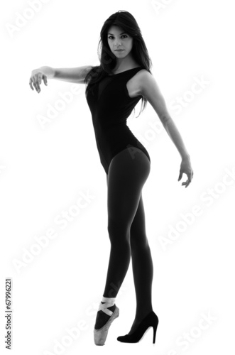 Beautiful ballerina dancer wearing ballet and high heels shoes