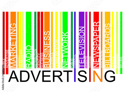 Advertising word concept in barcode with supporting words, moder