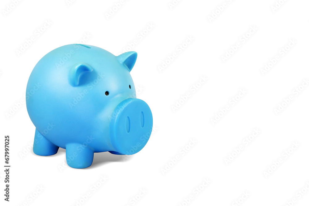 Blue piggy bank isolated on white background.