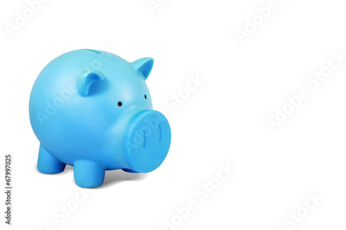 Blue piggy bank isolated on white background.