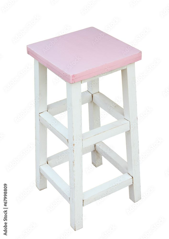 White and pink wooden stool isolated by hand made, clipping path White and pink wooden stool isolated by hand made, clipping path