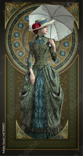 Obraz na płótnie Green Belle Epoque Gown, 3d CG