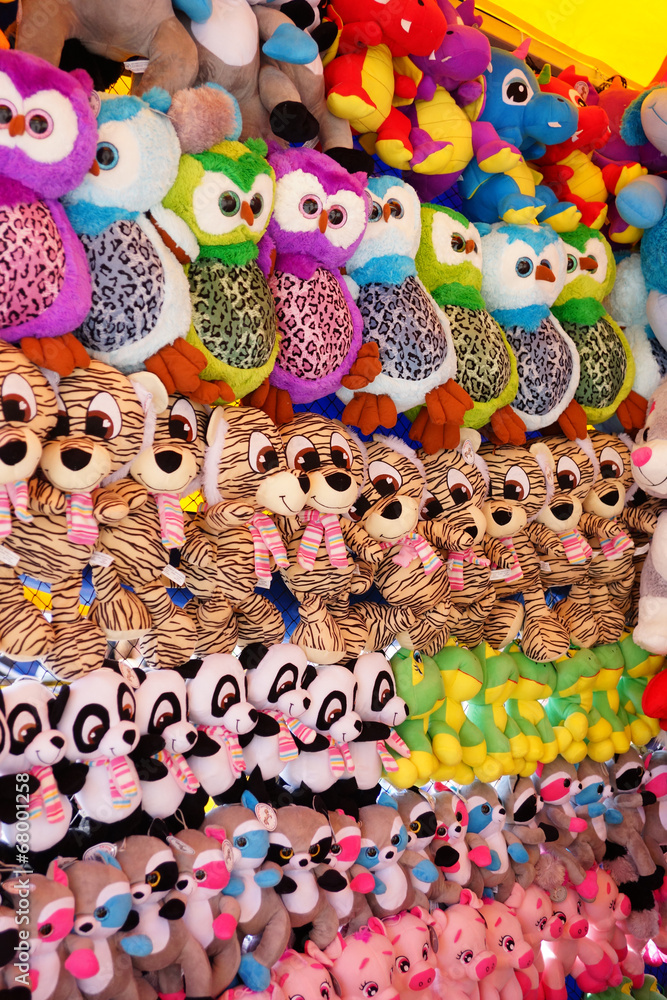 Wall of stuffed toys