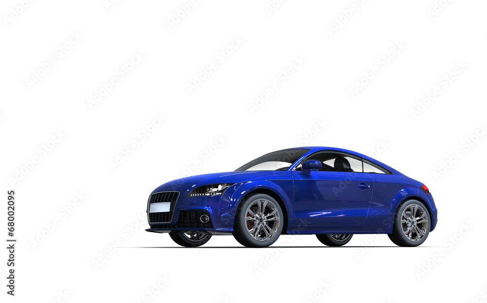 Modern dark blue car on white background