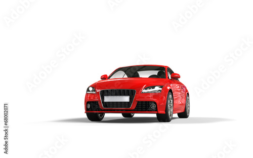 Modern red car on white background