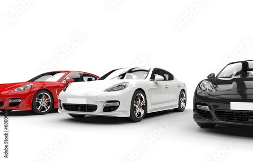 Set of modern fast cars - focused on white car