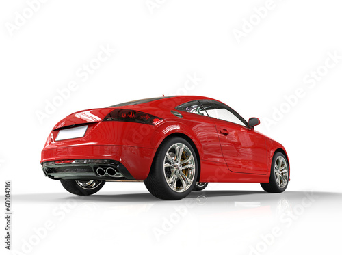 Red fast car on white background - taillights view - other angle