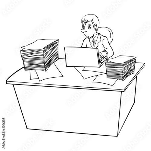 Cartoon of a businessman working with lot of paper works