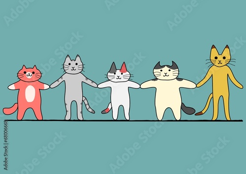 手をつなぐ猫たち