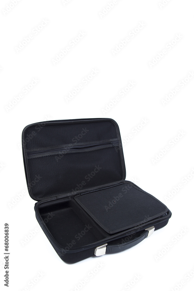 Black briefcase open. Black briefcase open.