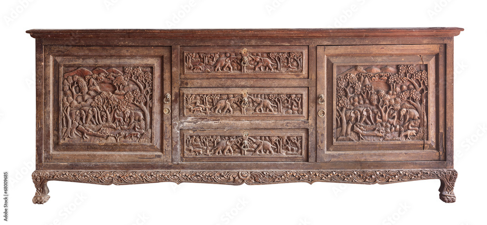 Old brawn carving wooden cabinet