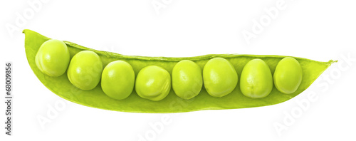 Open pea pod isolated on white background