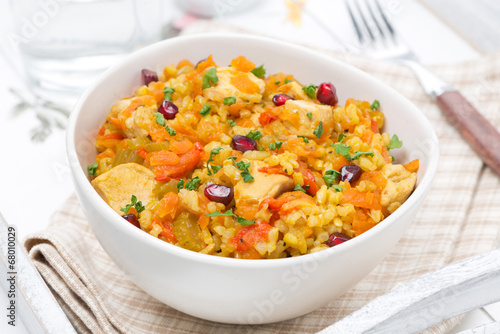 rice with vegetables, chicken and pomegranate