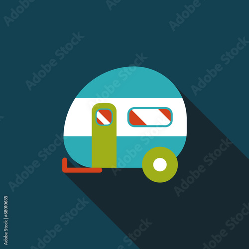 Travel trailer flat icon with long shadow