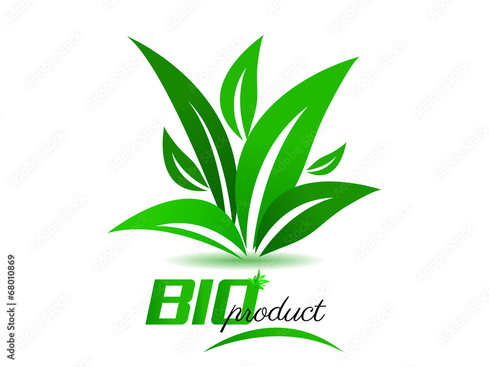 Bio product, background with green leaves