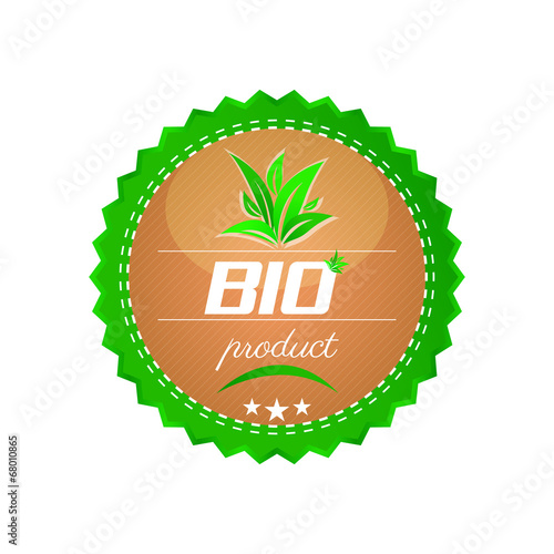Bio product button, green leaves