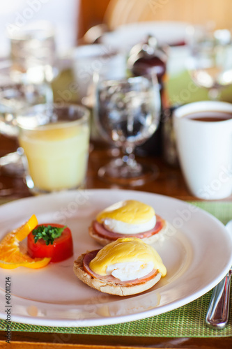 Breakfast with poached eggs