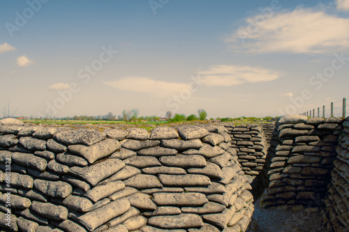 Trenches of world war one sandbags in Belgium