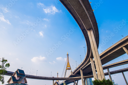 Ring Road  and Bhumibol Bridge on blue sky photo
