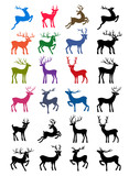 Colored & black outlined deer vector silhouettes