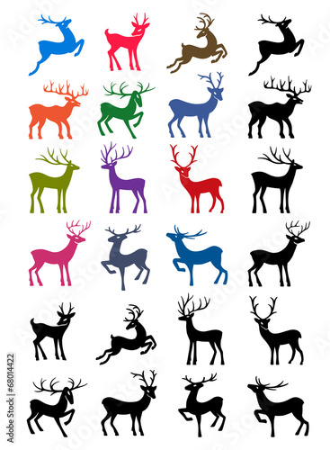 Colored   black outlined deer vector silhouettes