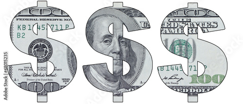 Stencil sign of the dollar banknotes at a hundred dollars