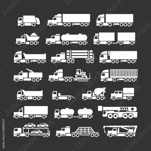 Set icons of trucks, trailers and vehicles