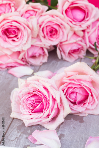 pink  roses  on table