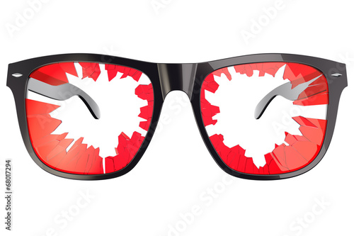Broken tinted glasses on white background