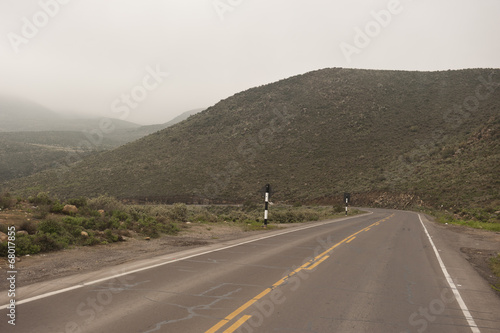 A Peruvian roadway near Arequipa Peru in the Yura district on a cloudy day.