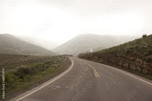 A Peruvian roadway near Arequipa Peru in the Yura district on a cloudy day.