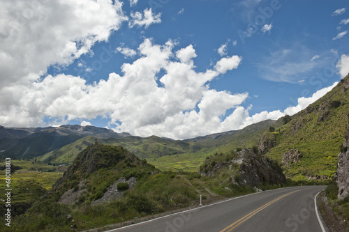 A Peruvian roadway near Arequipa Peru near Chivay on a sunny day.