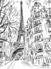 Street in paris -sketch illustration