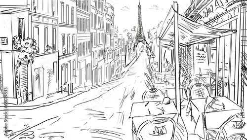 Street in paris -sketch  illustration #68019833