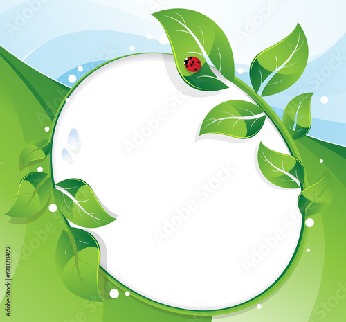 Green leaves and ladybug