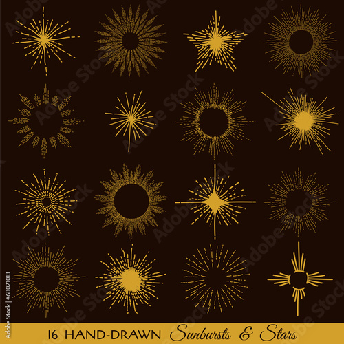 Sunbursts and Stars - hand-drawn illustration in vector